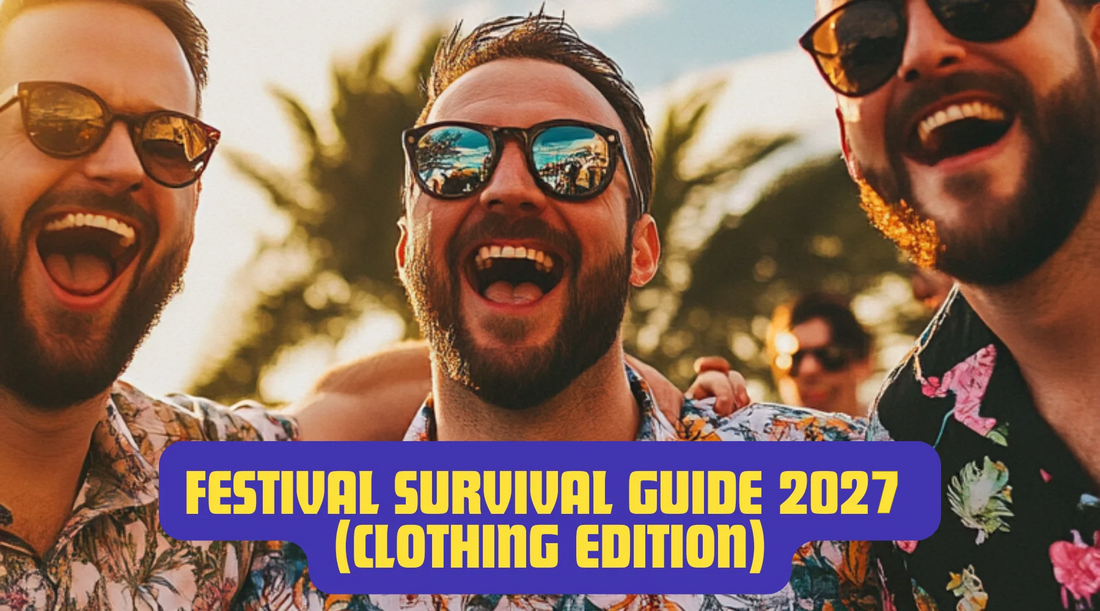 Festival Survival Guide 2027 (Clothing Edition) - three lads in loud festival shirts