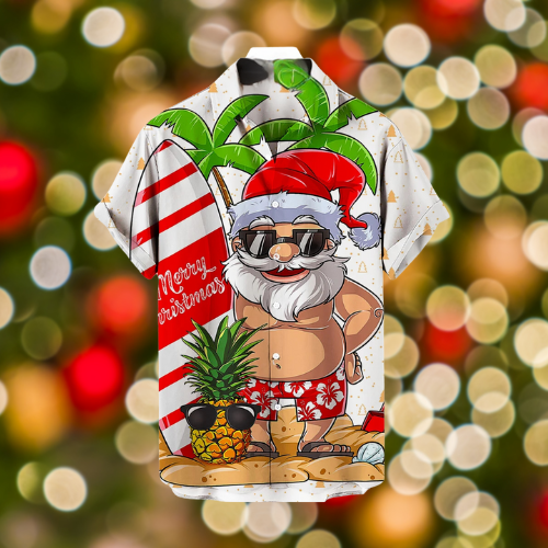 The Sleighin' It in the Tropics: Santa's Pineapple Paradise Shirt